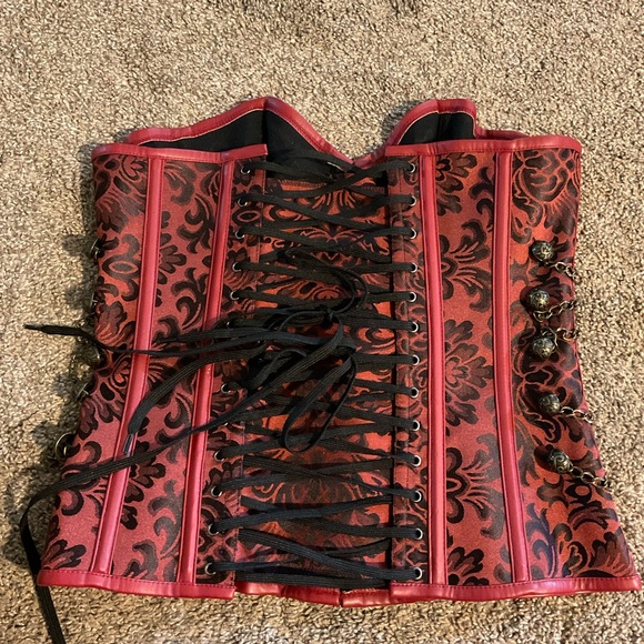 Steampunk Cosplay Lace Up Corset Bustier Top L Chains - Picture 9 of 12